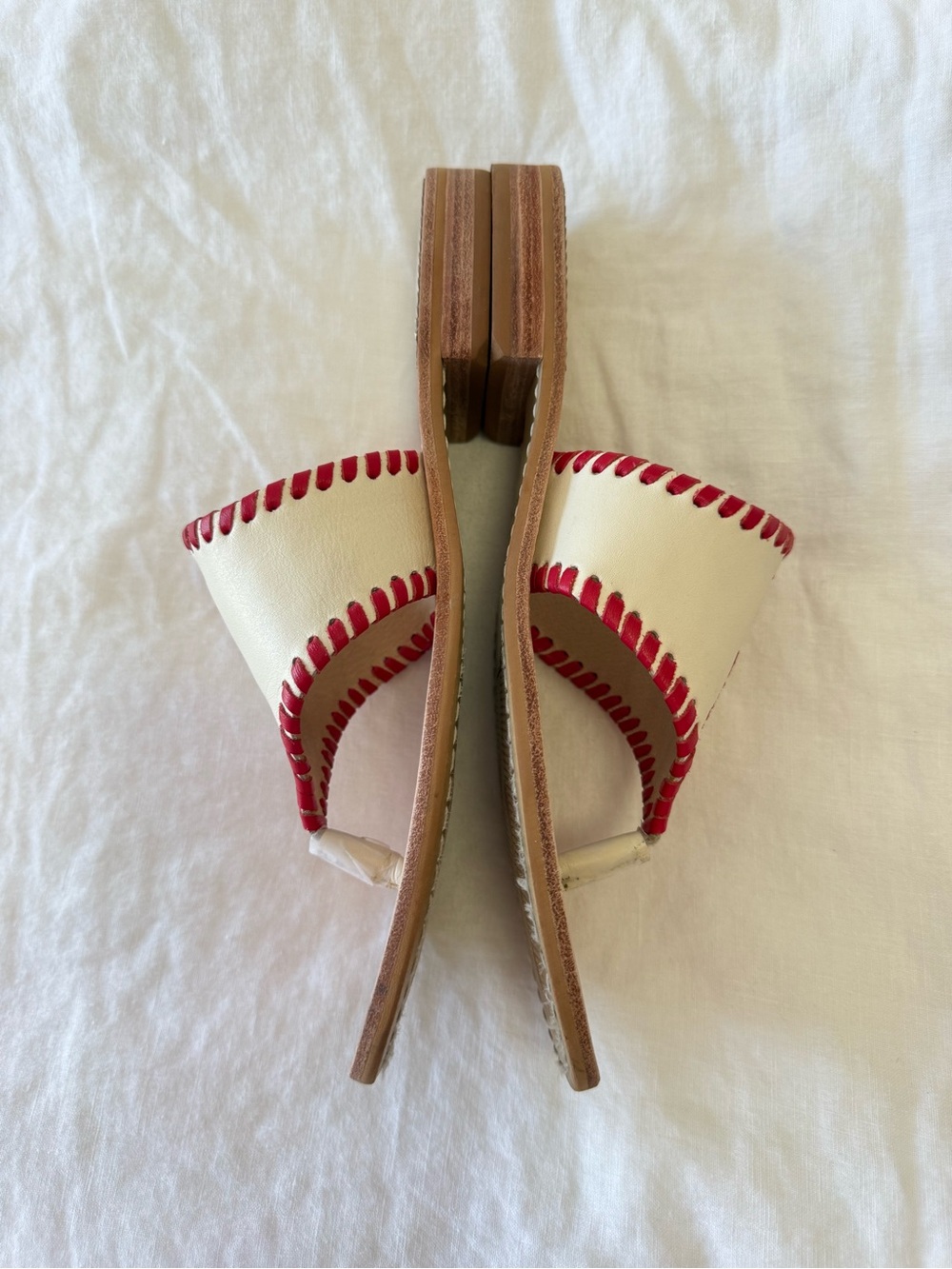 Jack Roger's | Women’s 8 | Ivory Red Leather Lobster Embroidery Thong Sandals - Picture 3 of 8